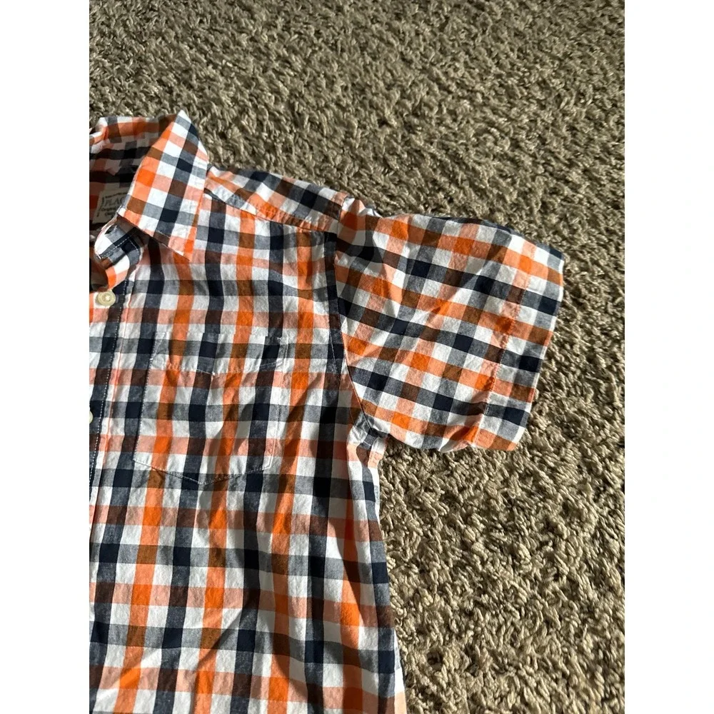 Place Boys White Orange Navy Blue Plaid Short Sleeve Button Down Size 7/8